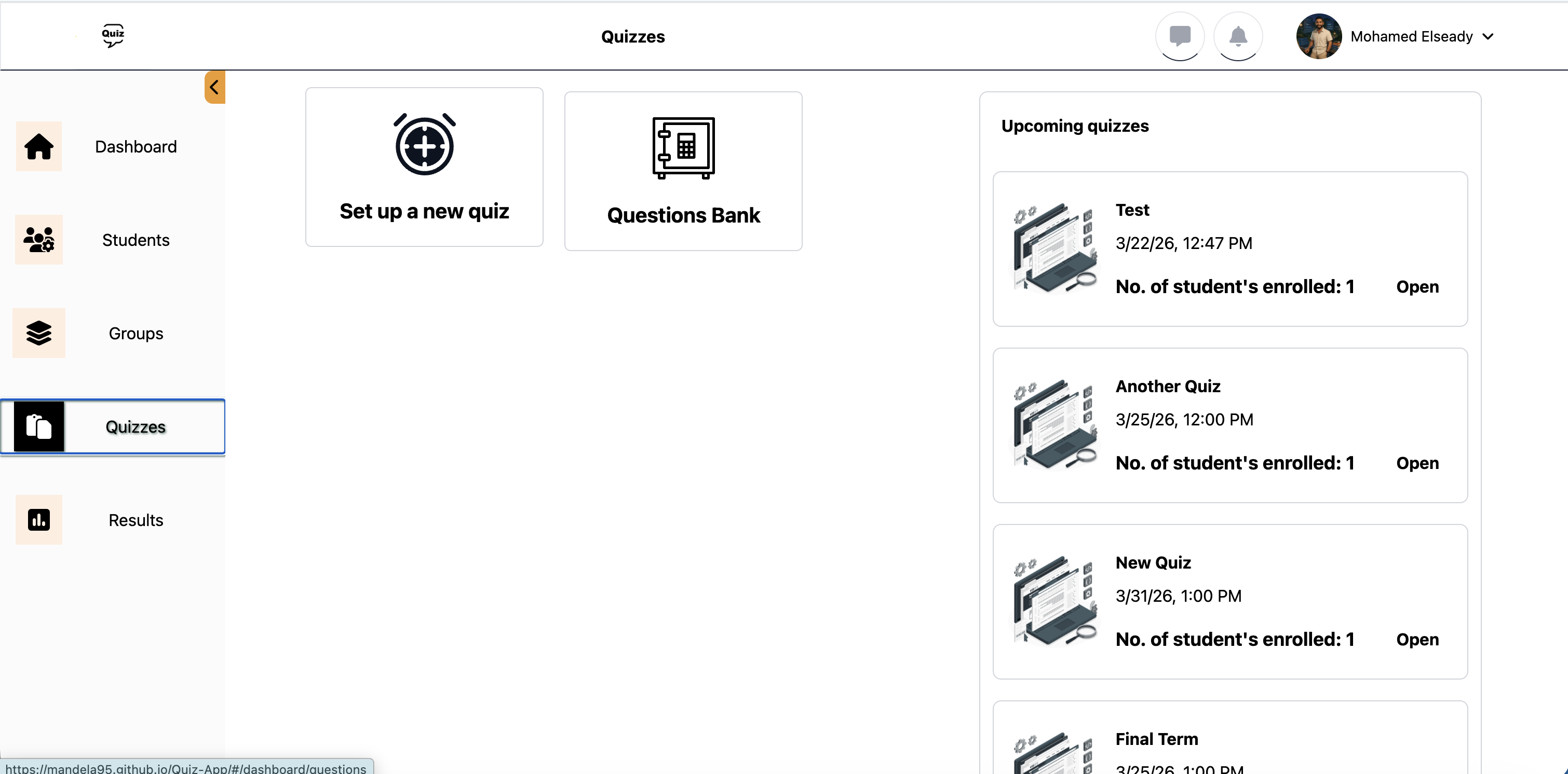 Quiz App project screenshot